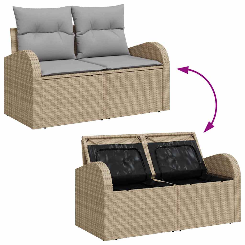 Garten-Sofa-Set mit Kissen 7 pcs Beige und Hellgrau Poly Rattan